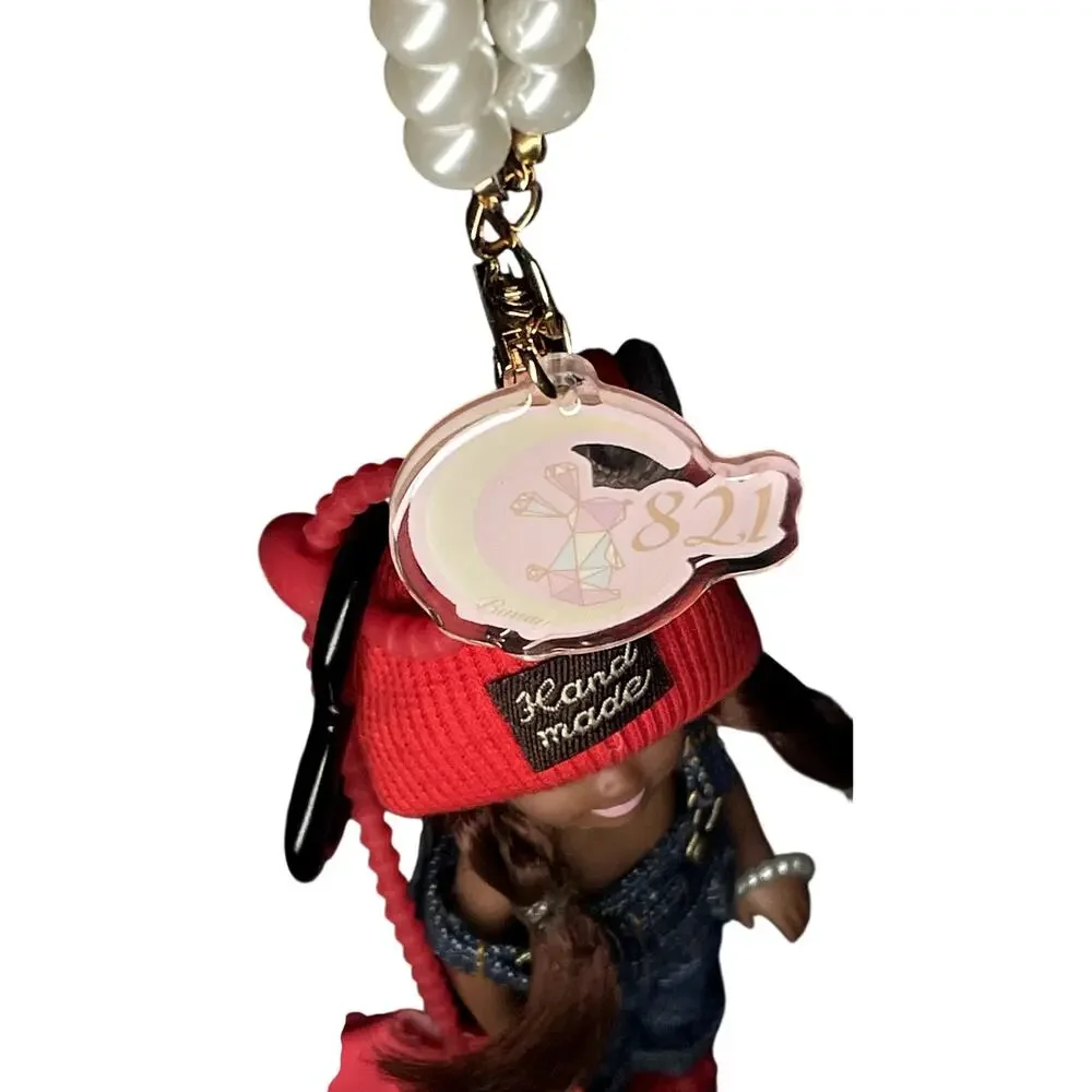 Bag Charm Keychain with Handmade Doll with removable personalized 